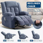 Fauteuil inclinable massant et chauffant surdimensionné avec télécommande, 3 positions réglables, porte-gobelets et support lombaire pour grandes tailles