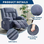 Fauteuil inclinable massant et chauffant surdimensionné avec télécommande, 3 positions réglables, porte-gobelets et support lombaire pour grandes tailles