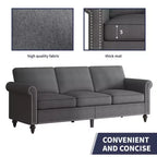 Canapé 3 places moderne en tissu de lin avec design à rivets