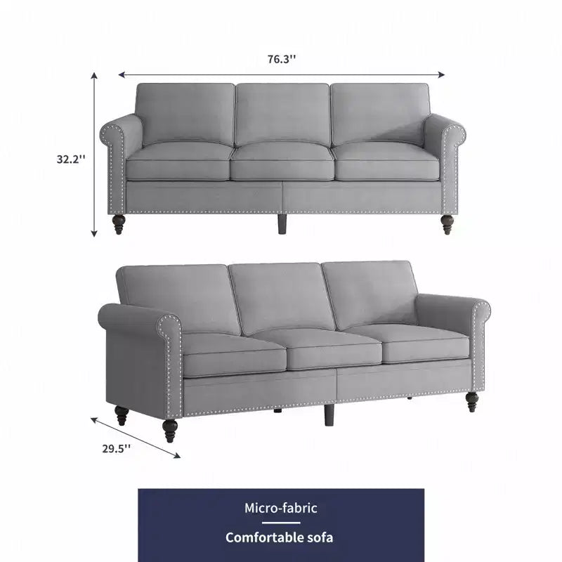 Canapé 3 places moderne en tissu de lin avec design à rivets