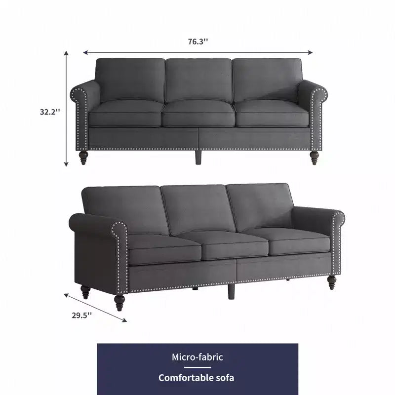 Canapé 3 places moderne en tissu de lin avec design à rivets
