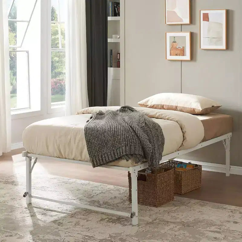 Cadre de lit de repos gigogne en métal double avec roulettes – Solution robuste, élégante et peu encombrante