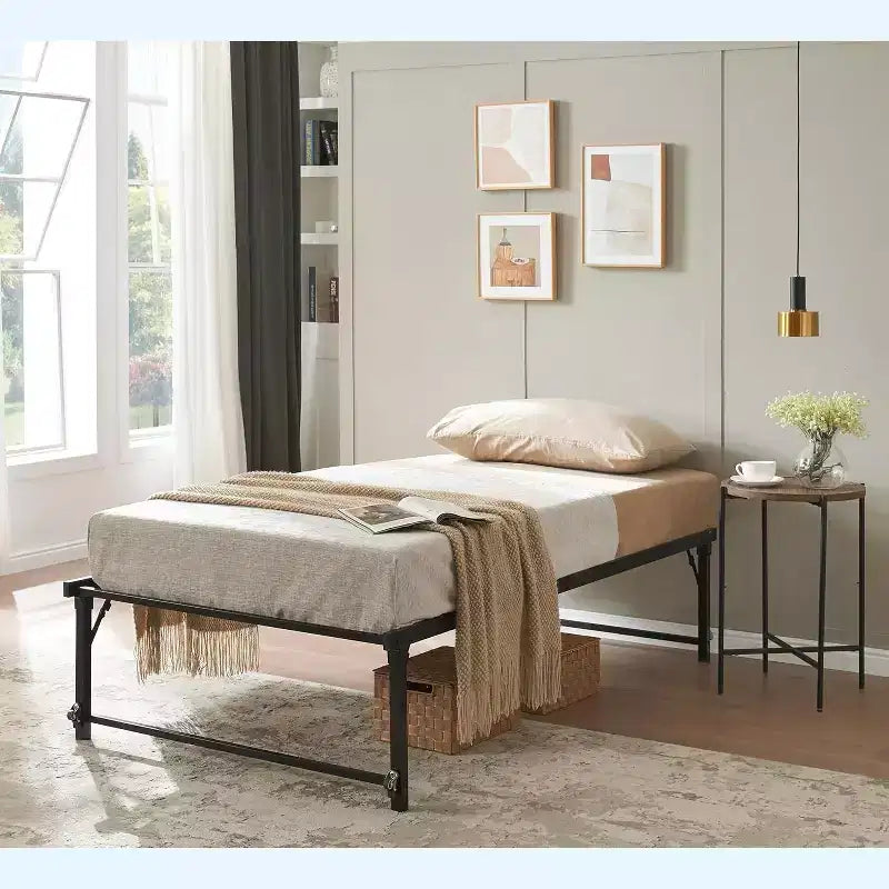 Twin Size Metal Pop up Trundle Day Bed Frame with Wheels- Sturdy and Elegant Space-Saving Solution