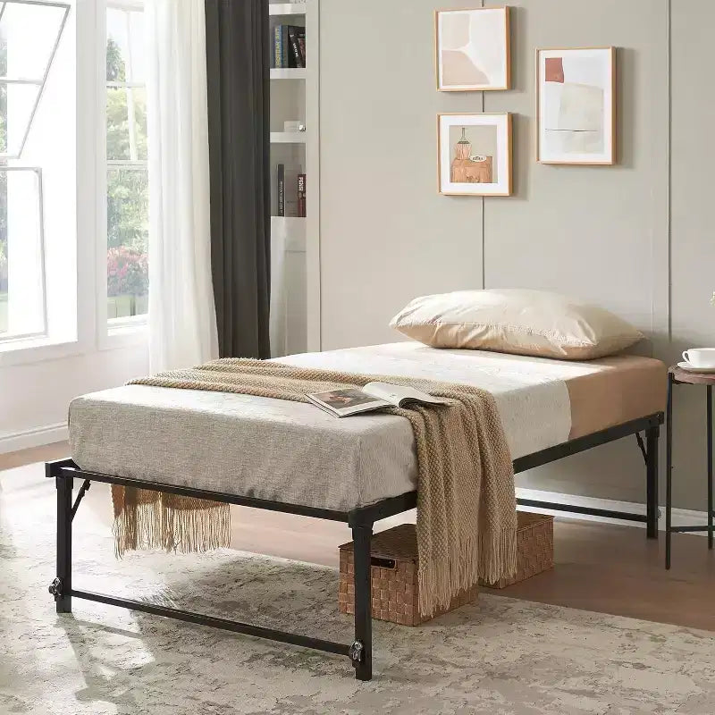 Kings Brand Furniture Twin Size Metal Pop up Trundle Day Bed Frame with Wheels- Sturdy and Elegant Space-Saving Solution