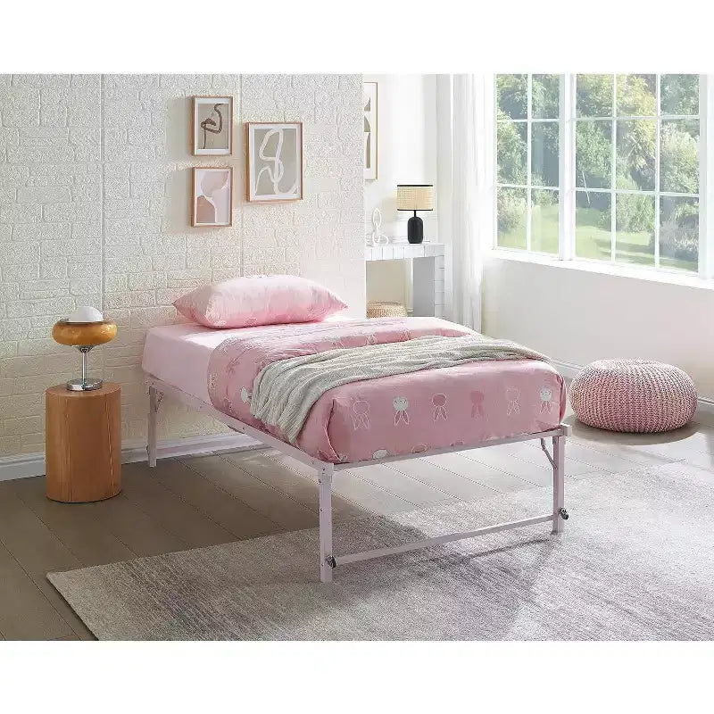 Twin Size Metal Pop up Trundle Day Bed Frame with Wheels- Sturdy and Elegant Space-Saving Solution