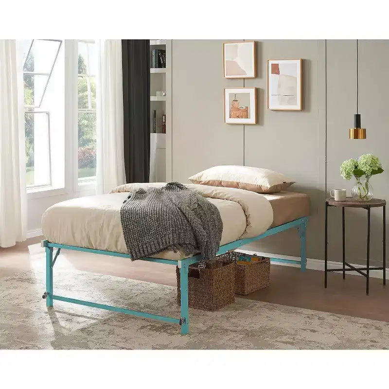 Twin Size Metal Pop up Trundle Day Bed Frame with Wheels- Sturdy and Elegant Space-Saving Solution