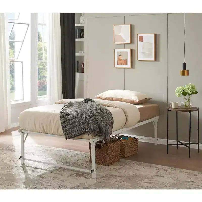 Twin Size Metal Pop up Trundle Day Bed Frame with Wheels- Sturdy and Elegant Space-Saving Solution