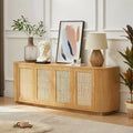 64 Japandi Rattan TV Stand, Media Console with Fluted Rounded Corners and 4 Cane Doors - Panipeachy