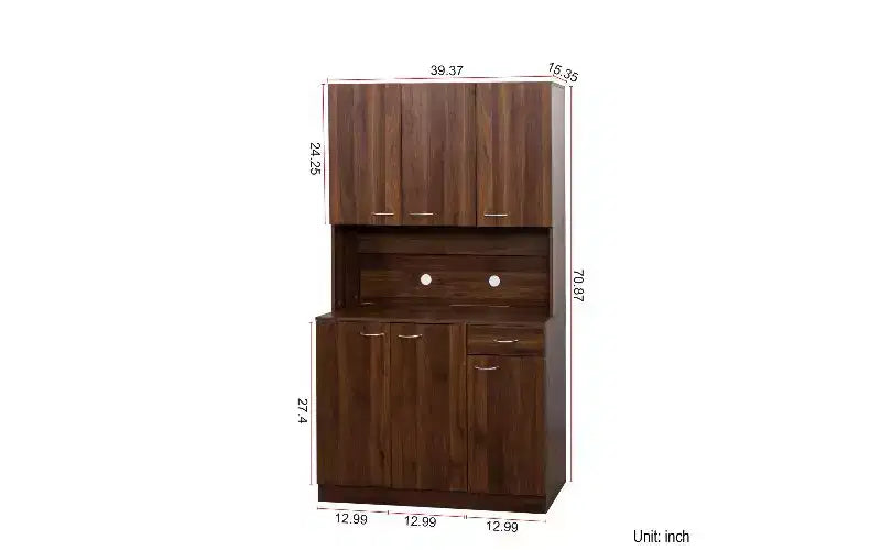 Meuble de rangement 6 portes, armoire et meuble de cuisine de 1,80 m de haut avec tiroir et étagère ouverte, meuble de cuisine et armoire de chambre en MDF