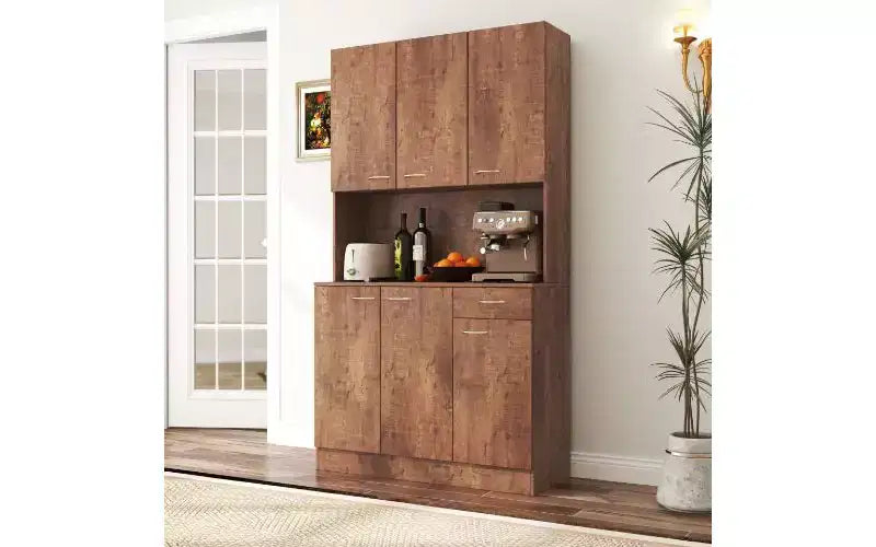 Meuble de rangement 6 portes, armoire et meuble de cuisine de 1,80 m de haut avec tiroir et étagère ouverte, meuble de cuisine et armoire de chambre en MDF