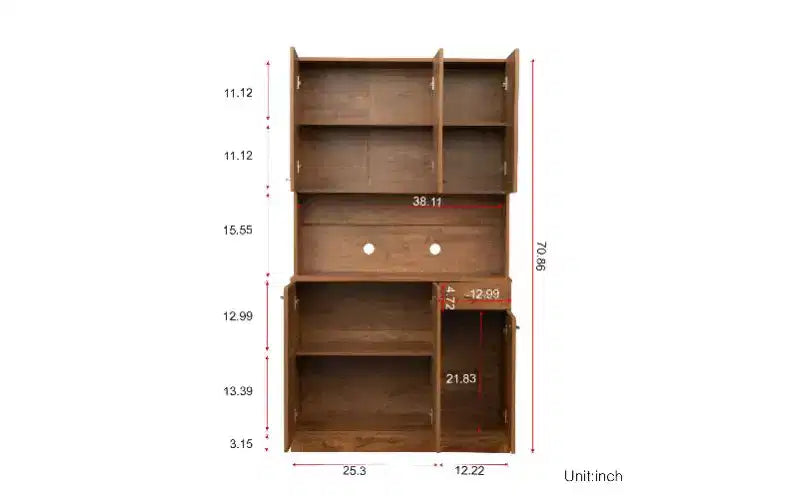 Meuble de rangement 6 portes, armoire et meuble de cuisine de 1,80 m de haut avec tiroir et étagère ouverte, meuble de cuisine et armoire de chambre en MDF