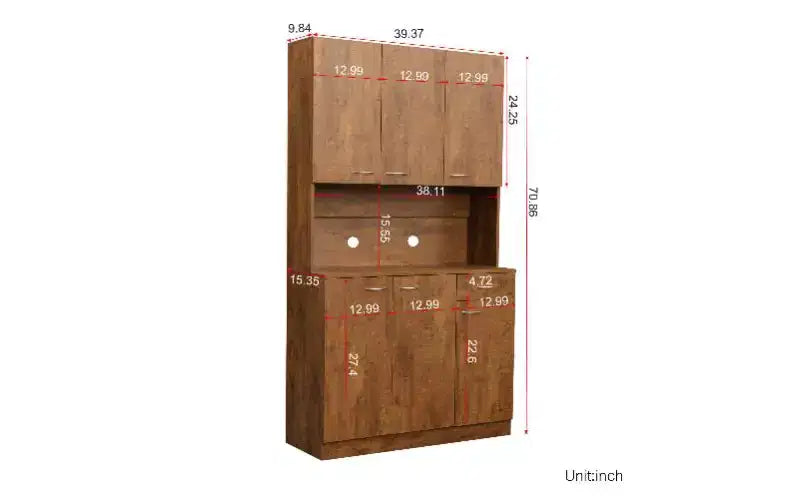 Meuble de rangement 6 portes, armoire et meuble de cuisine de 1,80 m de haut avec tiroir et étagère ouverte, meuble de cuisine et armoire de chambre en MDF