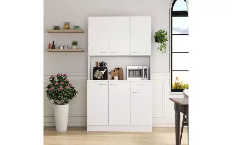 Meuble de rangement 6 portes, armoire et meuble de cuisine de 1,80 m de haut avec tiroir et étagère ouverte, meuble de cuisine et armoire de chambre en MDF