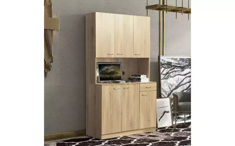 6-Door Storage Cabinet, 70.87 Tall Wardrobe & Kitchen Cabinet with Drawer & Open Shelf, MDF Kitchen Pantry Cabinet & Bedroom Hutch