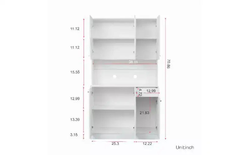Meuble de rangement 6 portes, armoire et meuble de cuisine de 1,80 m de haut avec tiroir et étagère ouverte, meuble de cuisine et armoire de chambre en MDF