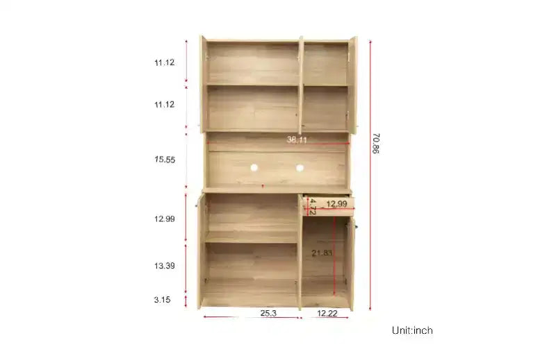 Meuble de rangement 6 portes, armoire et meuble de cuisine de 1,80 m de haut avec tiroir et étagère ouverte, meuble de cuisine et armoire de chambre en MDF