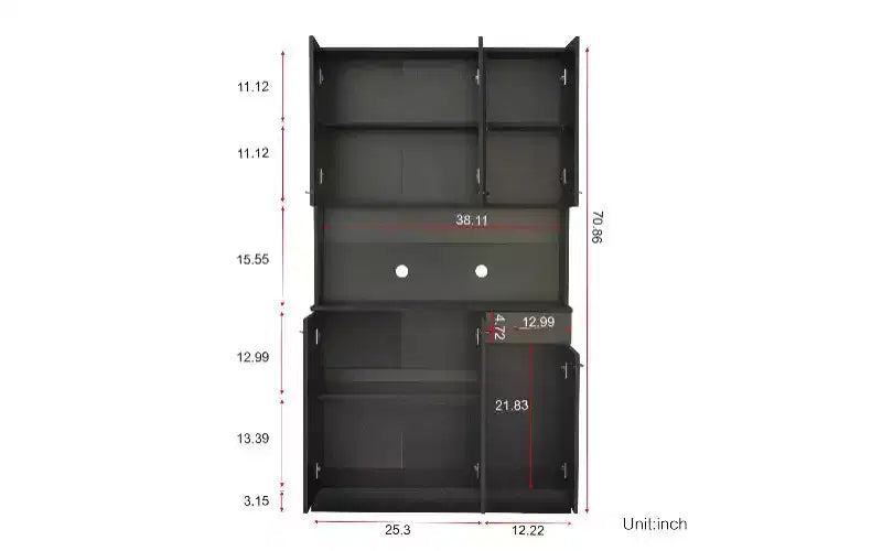 Meuble de rangement 6 portes, armoire et meuble de cuisine de 1,80 m de haut avec tiroir et étagère ouverte, meuble de cuisine et armoire de chambre en MDF