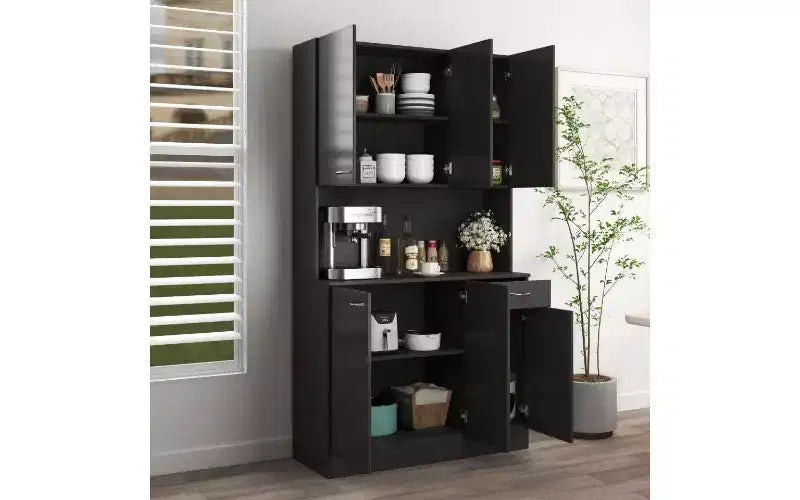 6-Door Storage Cabinet, 70.87 Tall Wardrobe & Kitchen Cabinet with Drawer & Open Shelf, MDF Kitchen Pantry Cabinet & Bedroom Hutch