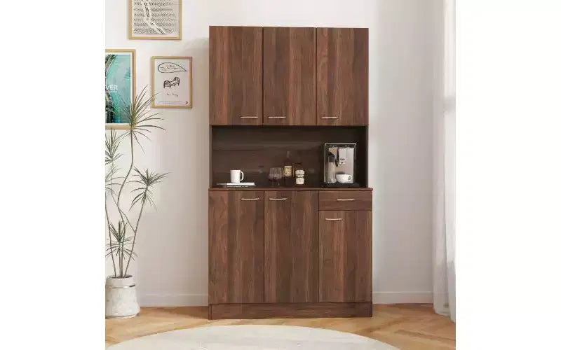 6-Door Storage Cabinet, 70.87 Tall Wardrobe & Kitchen Cabinet with Drawer & Open Shelf, MDF Kitchen Pantry Cabinet & Bedroom Hutch