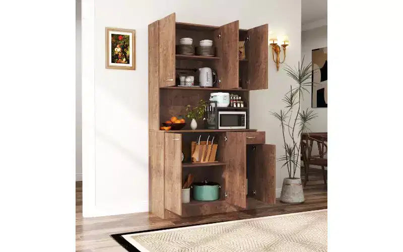 6-Door Storage Cabinet, 70.87 Tall Wardrobe & Kitchen Cabinet with Drawer & Open Shelf, MDF Kitchen Pantry Cabinet & Bedroom Hutch