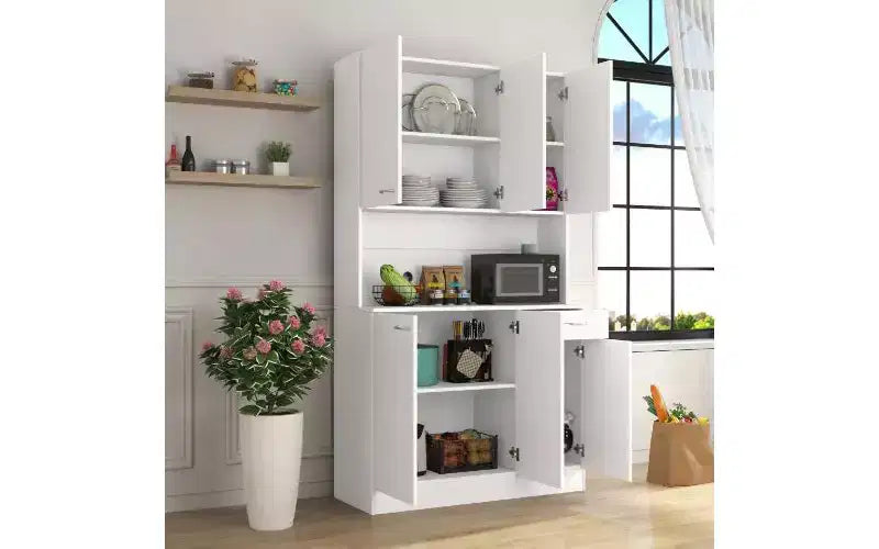 6-Door Storage Cabinet, 70.87 Tall Wardrobe & Kitchen Cabinet with Drawer & Open Shelf, MDF Kitchen Pantry Cabinet & Bedroom Hutch