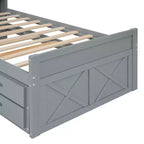 Lit double en bois, cadre de lit extensible avec lit gigogne double, tête de lit avec rangement, trois tiroirs