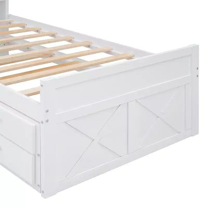 Lit double en bois, cadre de lit extensible avec lit gigogne double, tête de lit avec rangement, trois tiroirs