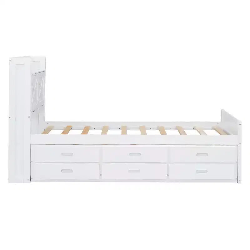 Lit double en bois, cadre de lit extensible avec lit gigogne double, tête de lit avec rangement, trois tiroirs