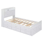 Lit double en bois, cadre de lit extensible avec lit gigogne double, tête de lit avec rangement, trois tiroirs