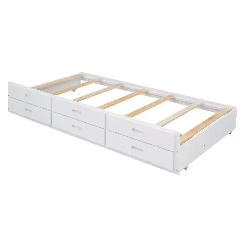 Lit double en bois, cadre de lit extensible avec lit gigogne double, tête de lit avec rangement, trois tiroirs