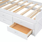 Lit double en bois, cadre de lit extensible avec lit gigogne double, tête de lit avec rangement, trois tiroirs
