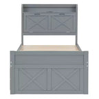 Lit double en bois, cadre de lit extensible avec lit gigogne double, tête de lit avec rangement, trois tiroirs