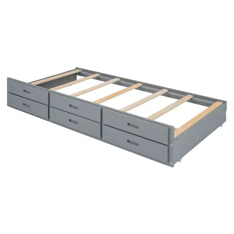 Lit double en bois, cadre de lit extensible avec lit gigogne double, tête de lit avec rangement, trois tiroirs
