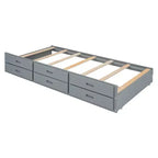 Lit double en bois, cadre de lit extensible avec lit gigogne double, tête de lit avec rangement, trois tiroirs