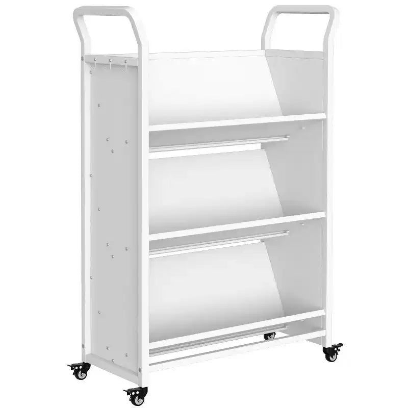 COZONY Heavy-Duty Single Sided V-Shape Rolling Book Cart with Locking Wheels for Office, School & Home