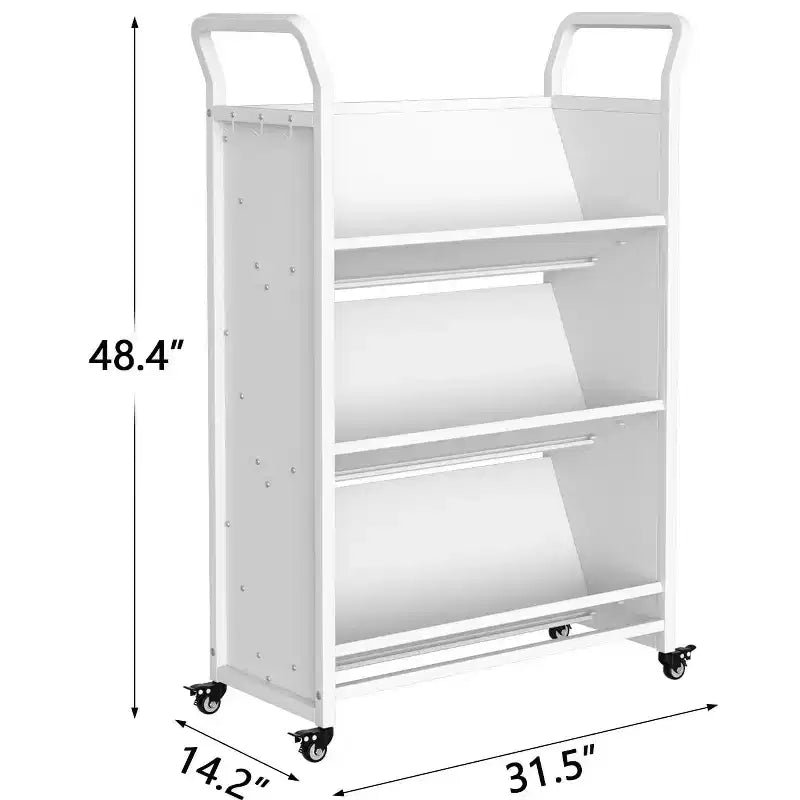 Chariot à livres roulant robuste en V simple face avec roues verrouillables pour le bureau, l'école et la maison
