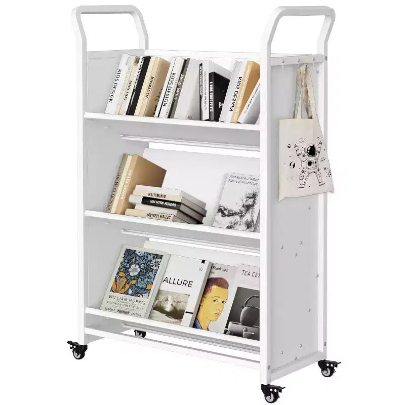 Chariot à livres roulant robuste en V simple face avec roues verrouillables pour le bureau, l'école et la maison