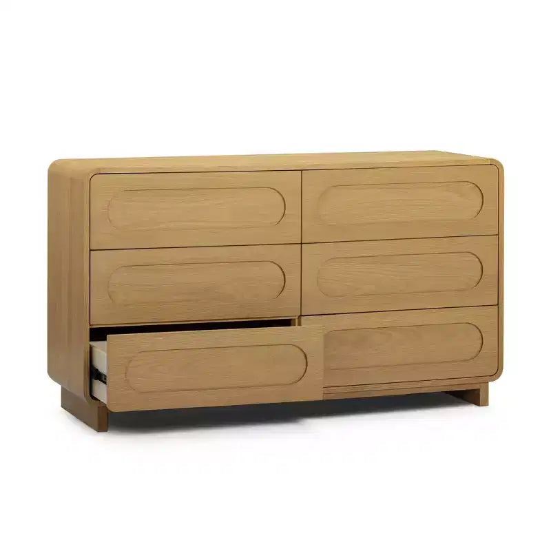 Commode moderne en bois à 6 tiroirs, meuble de rangement avec tiroirs à ouverture-pression