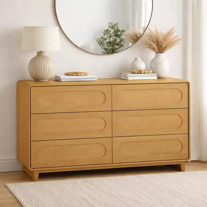 Commode moderne en bois à 6 tiroirs, meuble de rangement avec tiroirs à ouverture-pression