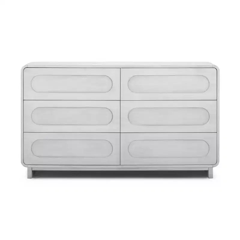 Commode moderne en bois à 6 tiroirs, meuble de rangement avec tiroirs à ouverture-pression