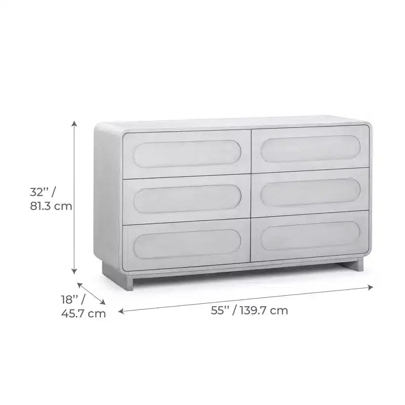 Commode moderne en bois à 6 tiroirs, meuble de rangement avec tiroirs à ouverture-pression