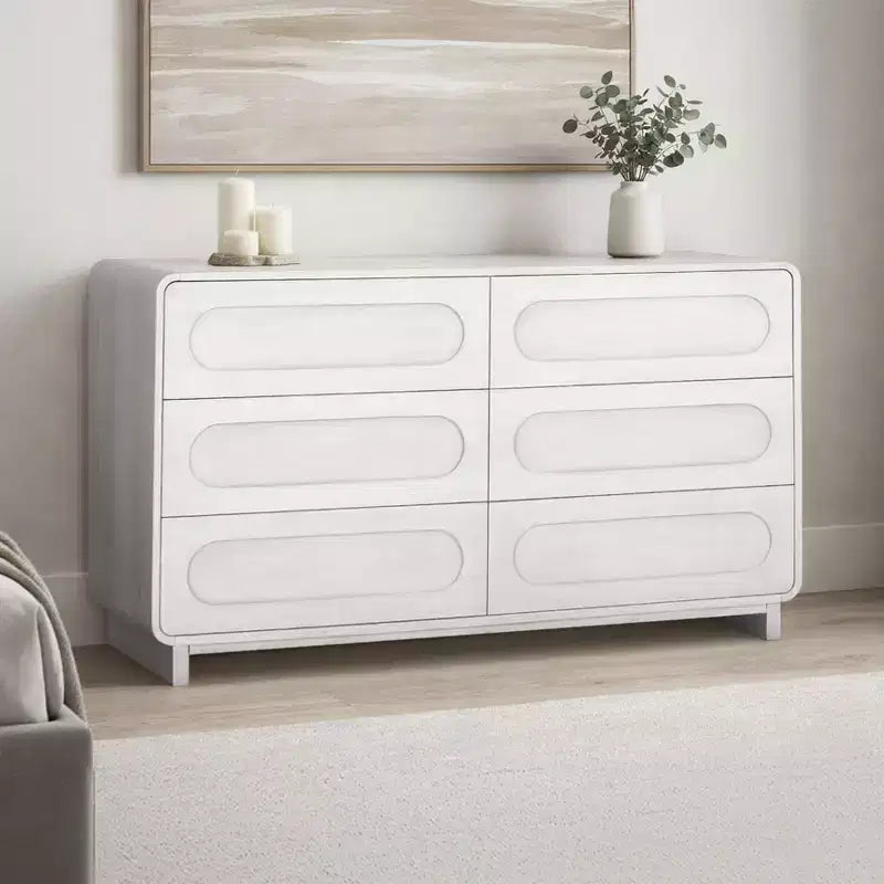 Commode moderne en bois à 6 tiroirs, meuble de rangement avec tiroirs à ouverture-pression