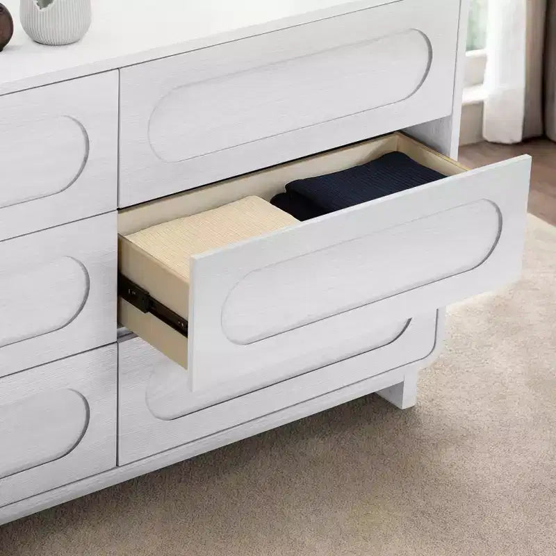 Commode moderne en bois à 6 tiroirs, meuble de rangement avec tiroirs à ouverture-pression
