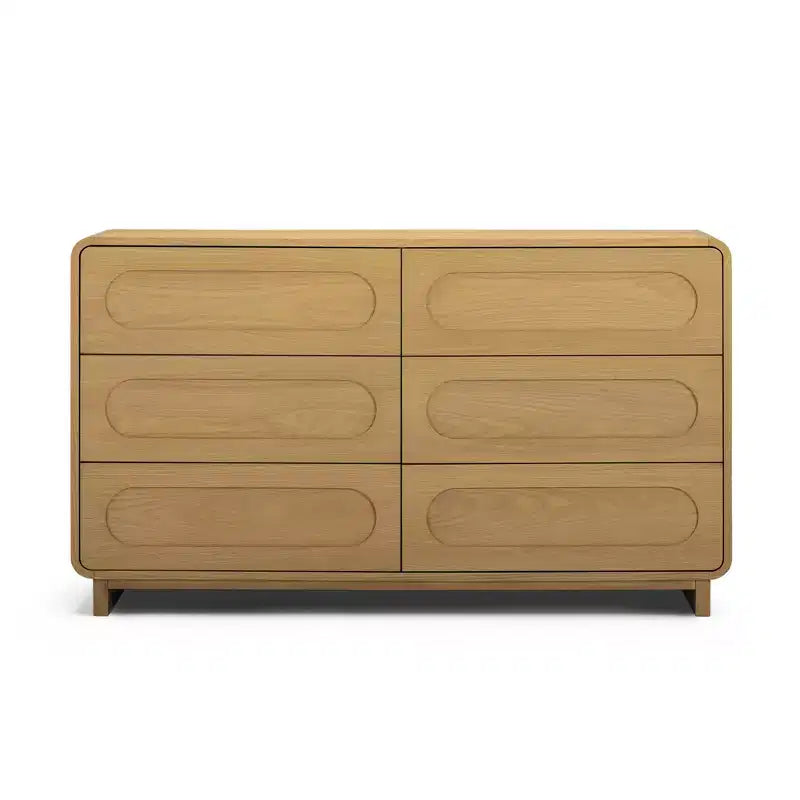 Commode moderne en bois à 6 tiroirs, meuble de rangement avec tiroirs à ouverture-pression