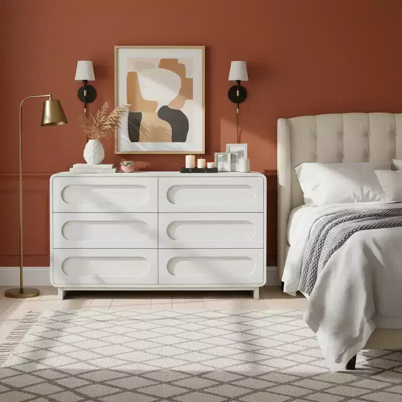 Commode moderne en bois à 6 tiroirs, meuble de rangement avec tiroirs à ouverture-pression