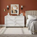 Commode moderne en bois à 6 tiroirs, meuble de rangement avec tiroirs à ouverture-pression