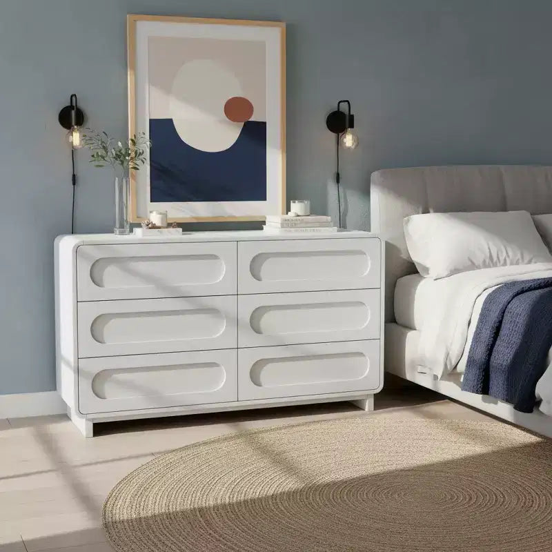 Commode moderne en bois à 6 tiroirs, meuble de rangement avec tiroirs à ouverture-pression