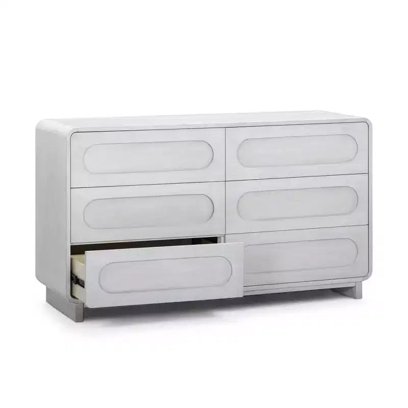 Commode moderne en bois à 6 tiroirs, meuble de rangement avec tiroirs à ouverture-pression