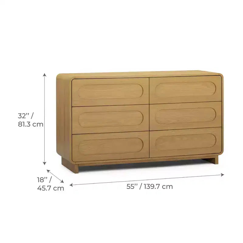 Modern 6-Drawer Wood Dresser, Storage Cabinet with Push-Open Drawers