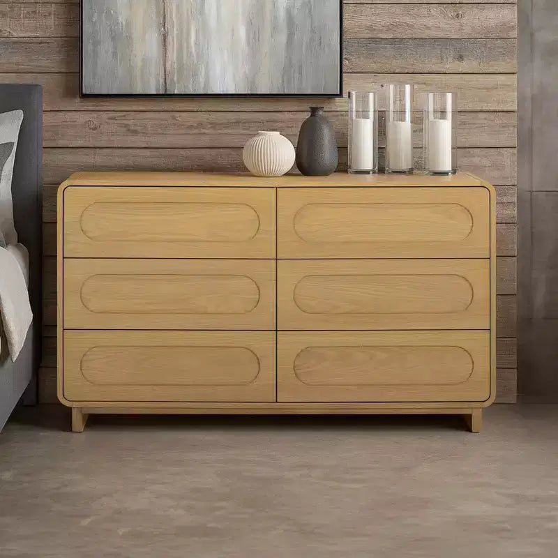 Modern 6-Drawer Wood Dresser, Storage Cabinet with Push-Open Drawers